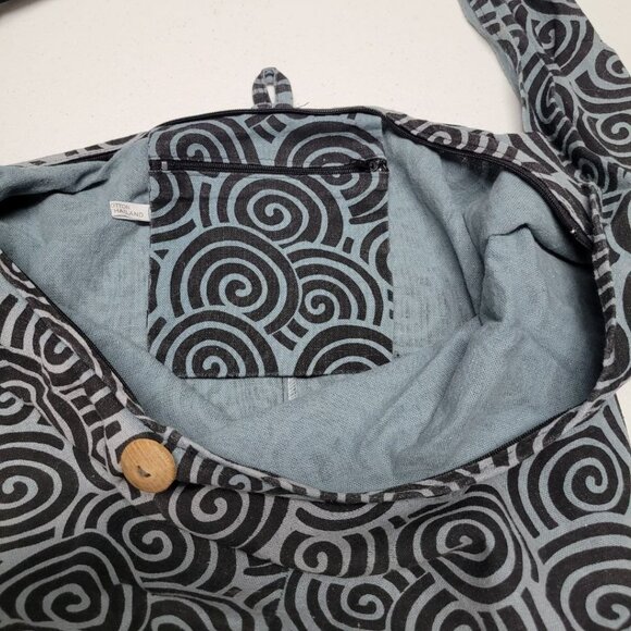 Boho Shoulder Bag Large Pouch Zipper Button Wide Strap Cotton Thailand Hippie - Picture 6 of 7